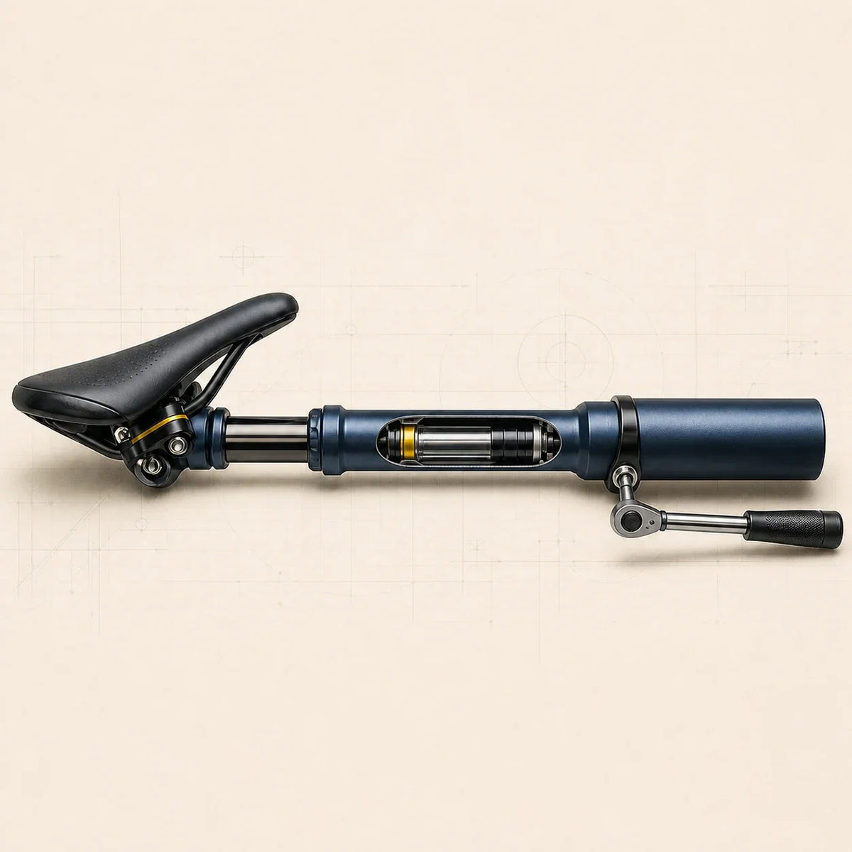 Tige de selle télescopique en coupe serrée dans un tube de cadre avec une clé dynamométrique