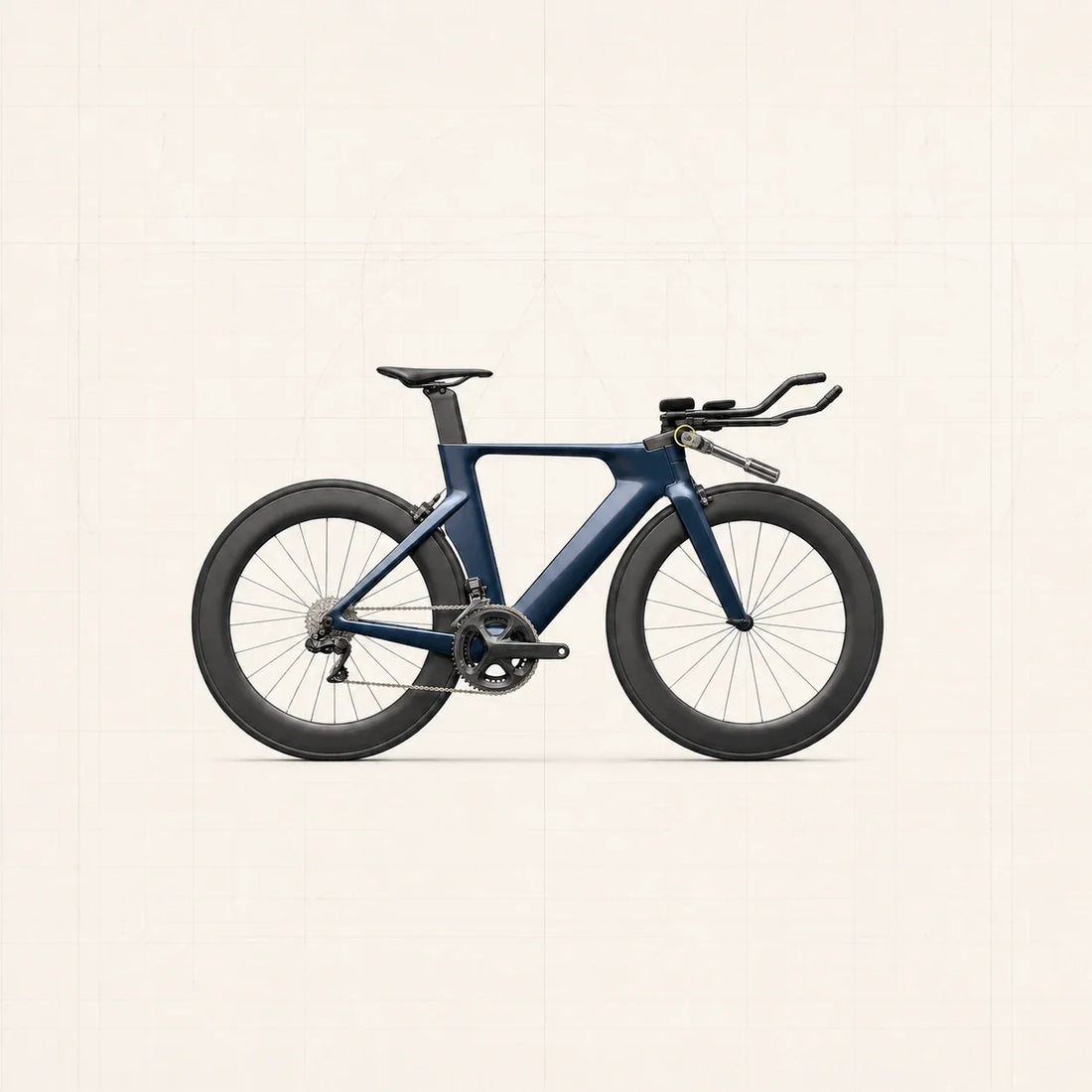 Vélo de contre-la-montre bleu de profil avec clé dynamométrique sur une fixation du cockpit aérodynamique