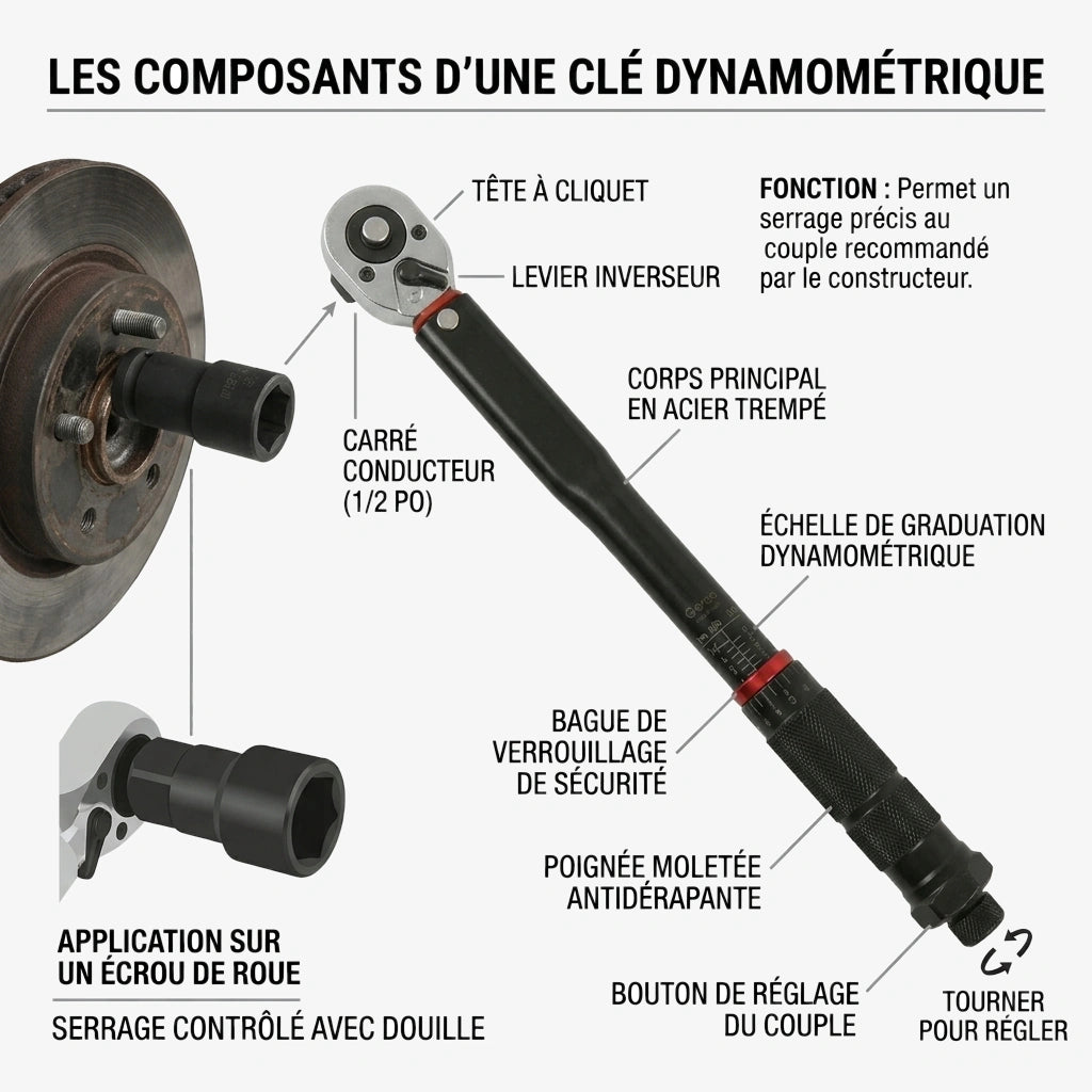 Clé Dynamométrique 1/2" L'Outil Unique Auto & Moto — serrage des écrous de roue