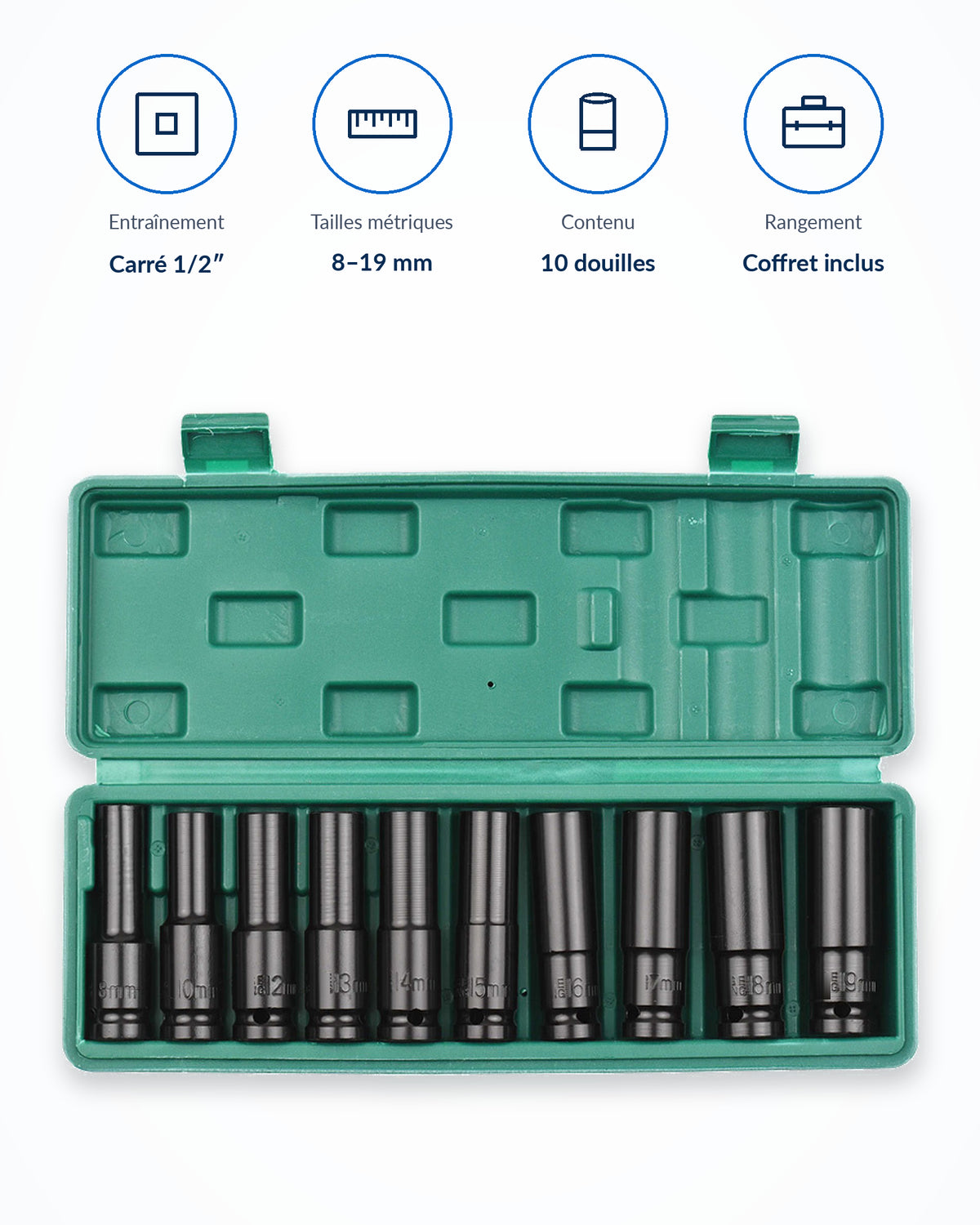 Coffret de douilles 1/2" Renforcées