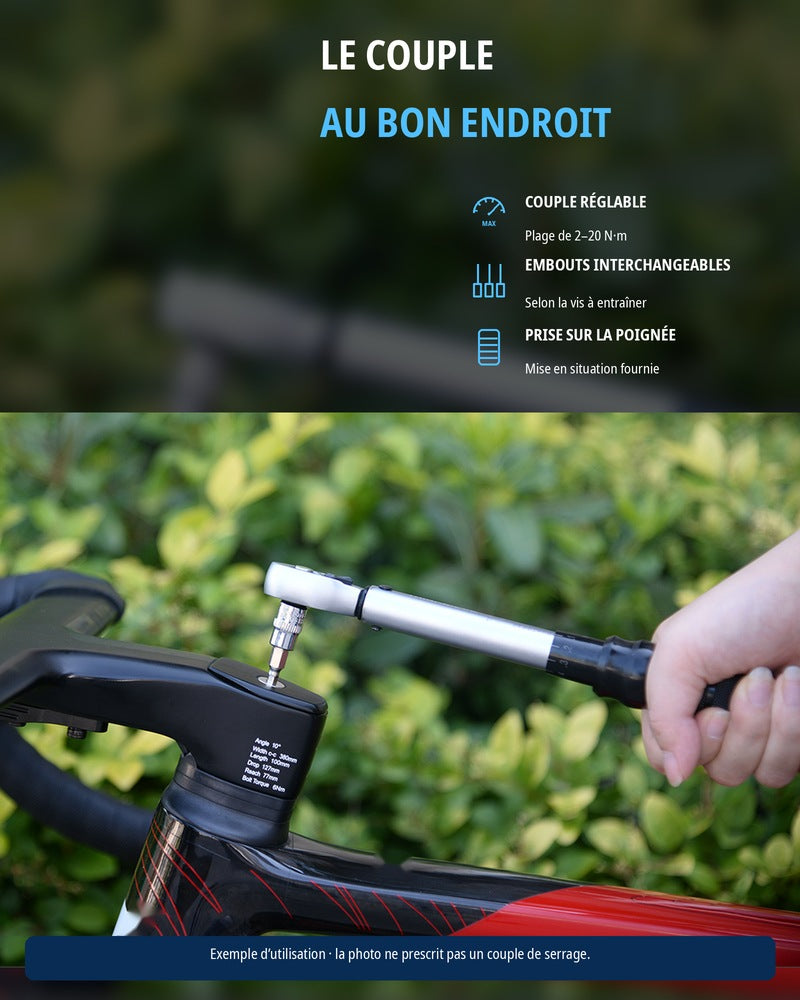 Clé dynamométrique vélo 1/4" 2–20 N·m kit carbone