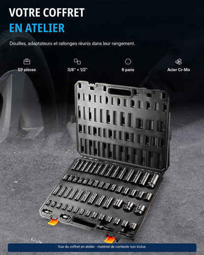 Coffret de douilles 1/2" et 3/8" Pro Acier Résistant