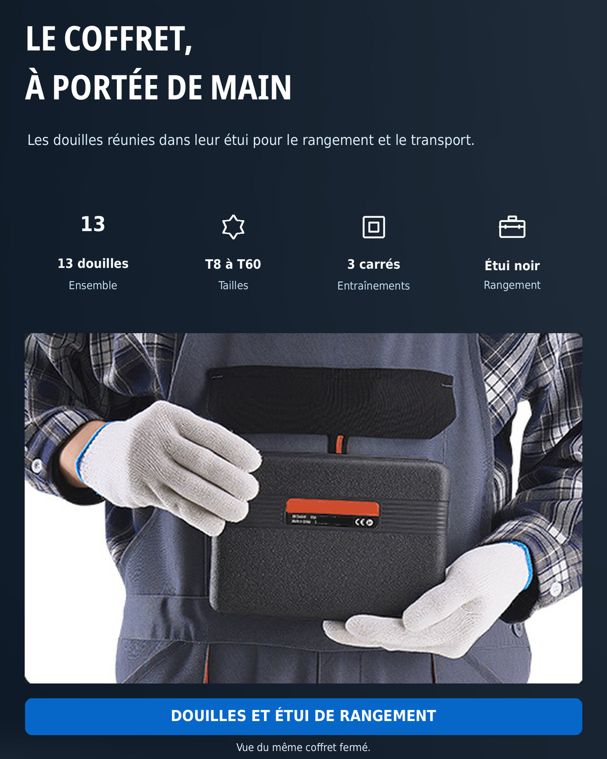 Coffret de douilles embouts Torx 1/4", 3/8" et 1/2" Acier Renforcé
