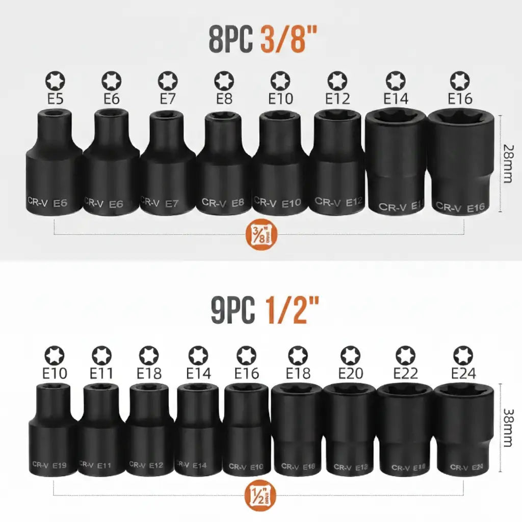 Coffret de douilles Torx 1/2" et 3/8" Acier Haute Résistance