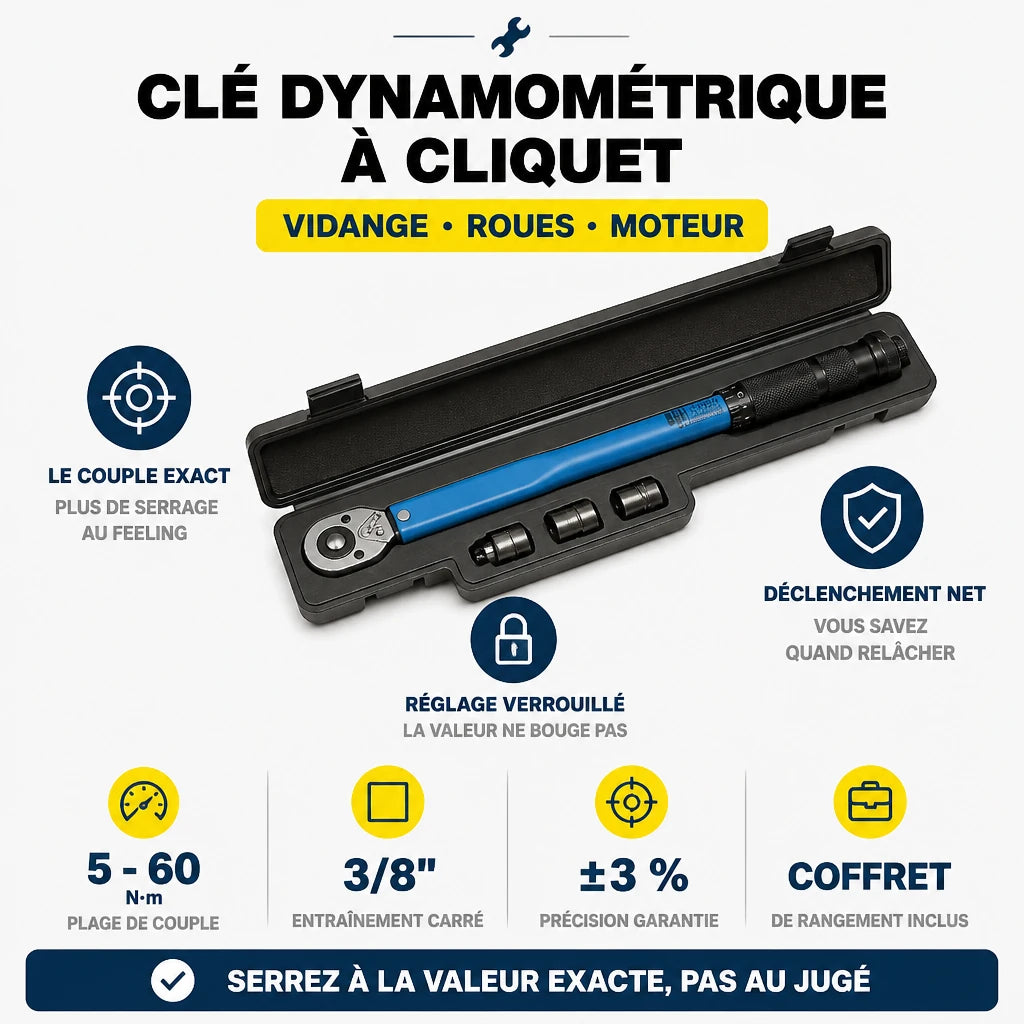 Clé Dynamométrique 3/8" Protection Filetages Aluminium