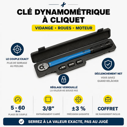 Clé Dynamométrique 3/8" Protection Filetages Aluminium
