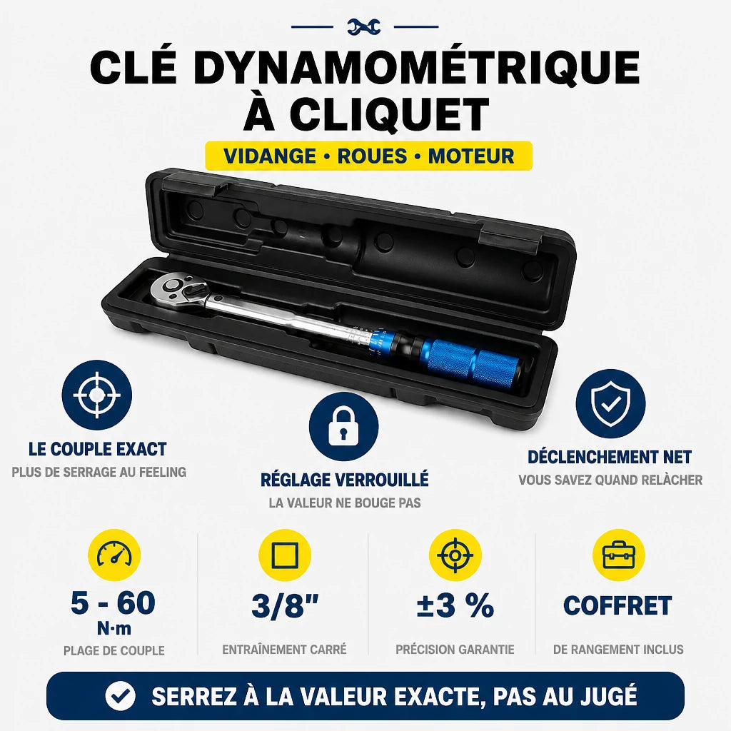 Clé Dynamométrique 3/8" Serrage Précis Vélo & Moto