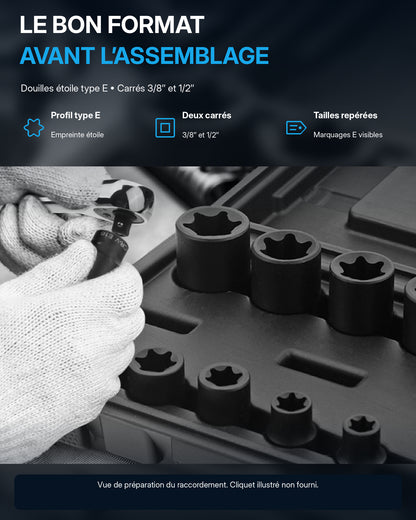 Coffret de douilles Torx 1/2" et 3/8" Acier Haute Résistance