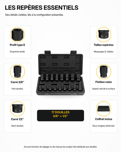 Coffret de douilles Torx 1/2" et 3/8" Acier Haute Résistance