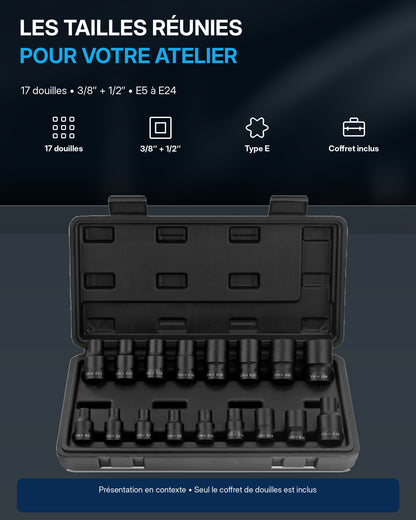 Coffret de douilles Torx 1/2" et 3/8" Acier Haute Résistance