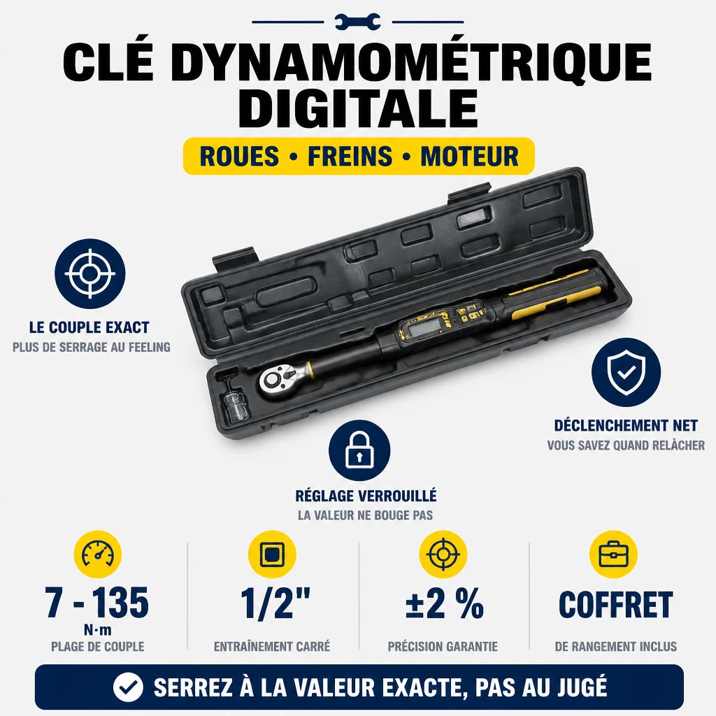 Clé Dynamométrique Digitale 1/2" Polyvalence Moteur & Roues