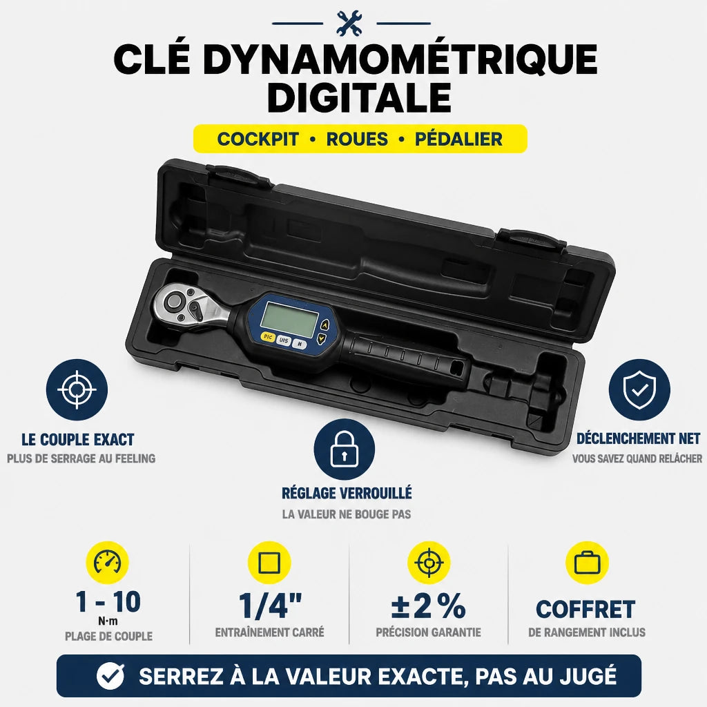 Clé Dynamométrique Digitale 1/4" Précision Micro-Serrage Vélo