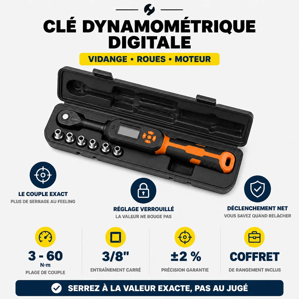 Clé Dynamométrique Digitale 3/8" Entretien Moto et Vélo