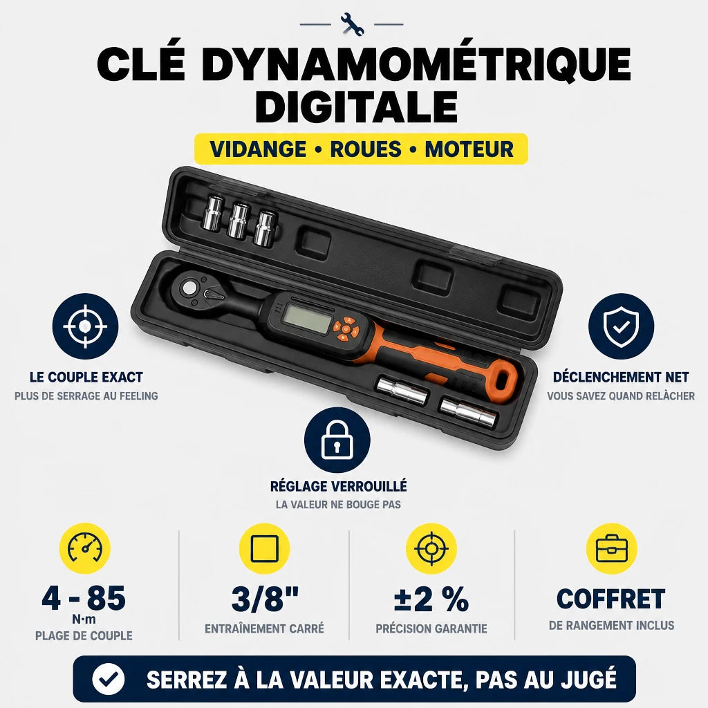 Clé Dynamométrique Digitale 3/8" Serrage Polyvalent Moto & Moteur