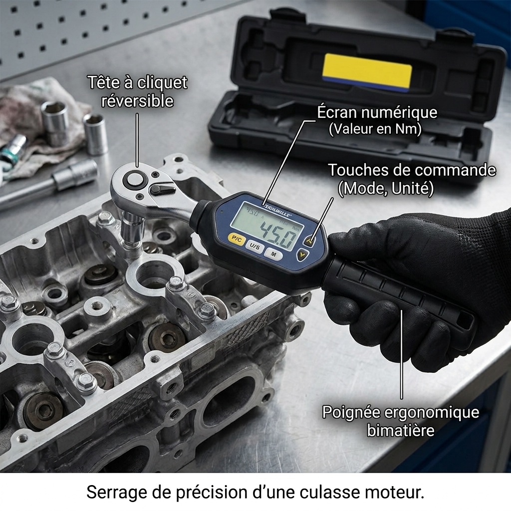 Clé Dynamométrique Digitale 3/8" Spécial Moteur & Moto — serrage de culasse (45.0 Nm)
