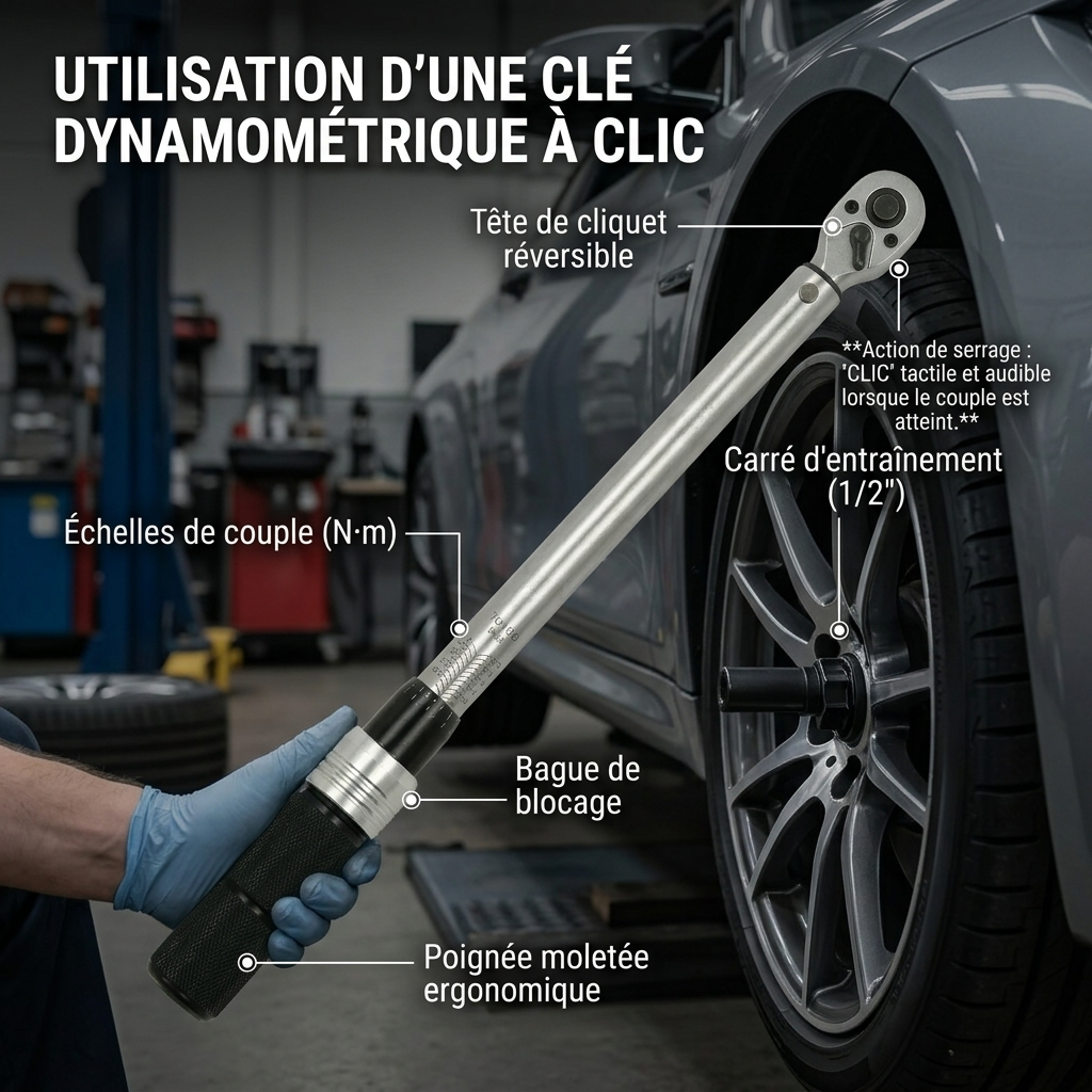 Clé Dynamométrique 1/2" Roues & Mécanique Générale — serrage des écrous de roue