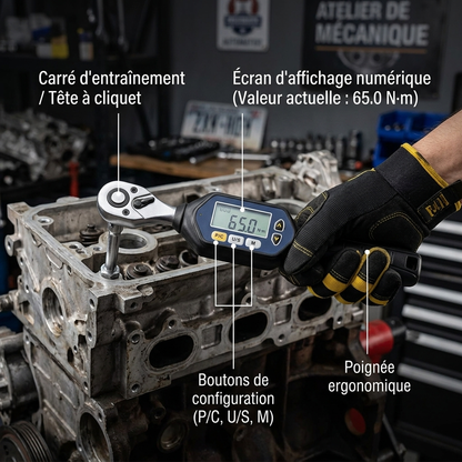 Clé Dynamométrique Digitale 3/8" Spécial Moteur & Moto — serrage de culasse (65.0 N·m)