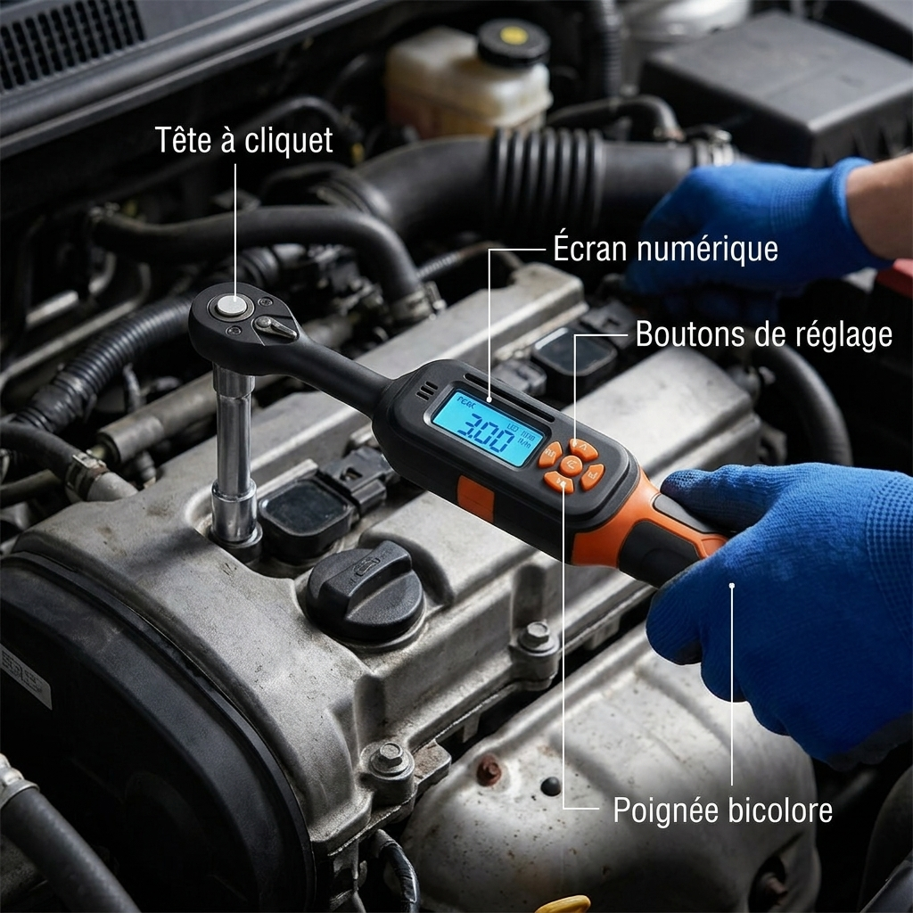Clé Dynamométrique Digitale 3/8" Serrage Polyvalent Moto & Moteur — serrage moteur