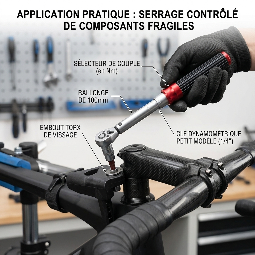 Clé Dynamométrique 1/4" Précision Vélo & Petite Visserie — serrage de potence vélo