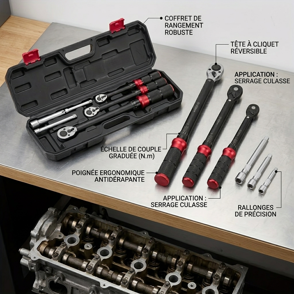 Clé Dynamométrique Coffret Kit Atelier Complet — serrage de culasse