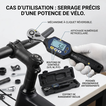 Clé Dynamométrique Digitale 1/4" Vélo Carbone & VTT — serrage de potence vélo (5.0 N.m)